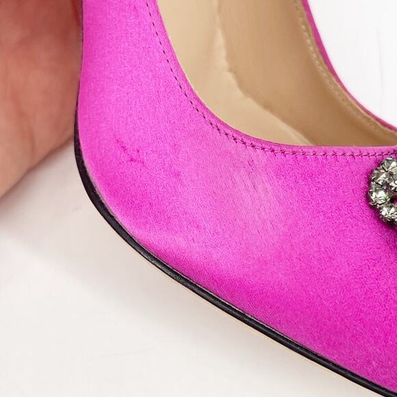 Manolo Blahnik Fuchsia Hangisi Satin Pointed Toe Crystal Detailed Pump IT 37.5 - Picture 8 of 12